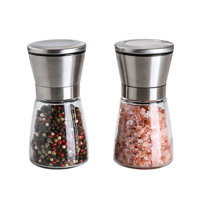 Gala Houseware Ultimate Kitchen Essentials Bundle - 3 Piece Glass Food Storage Canister Set + Salt and Pepper Grinders, Set of 2 with Adjustable Ceramic Coarseness