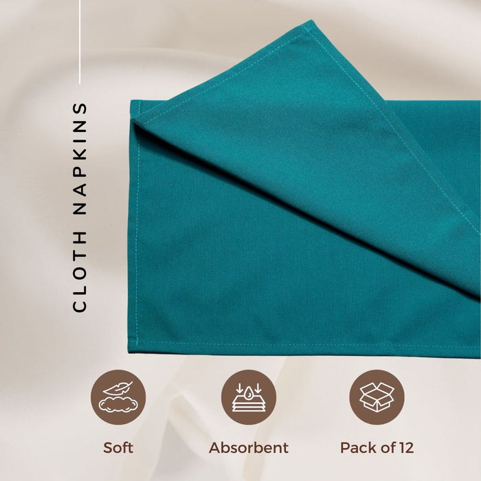 Gala Houseware Spun Polyester Dinner Napkins 18 x 18 inch - Turquoise 12 Pack Solid Washable Cloth Napkins - Ideal for Events, Wedding, Party, Commercial and Home Use.