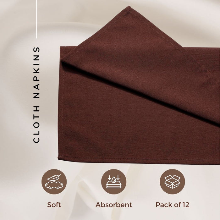 Gala Houseware Spun Polyester Dinner Napkins 18 x 18 inch - Chocolate 12 Pack Solid Washable Cloth Napkins - Ideal for Events, Wedding, Party, Commercial and Home Use.