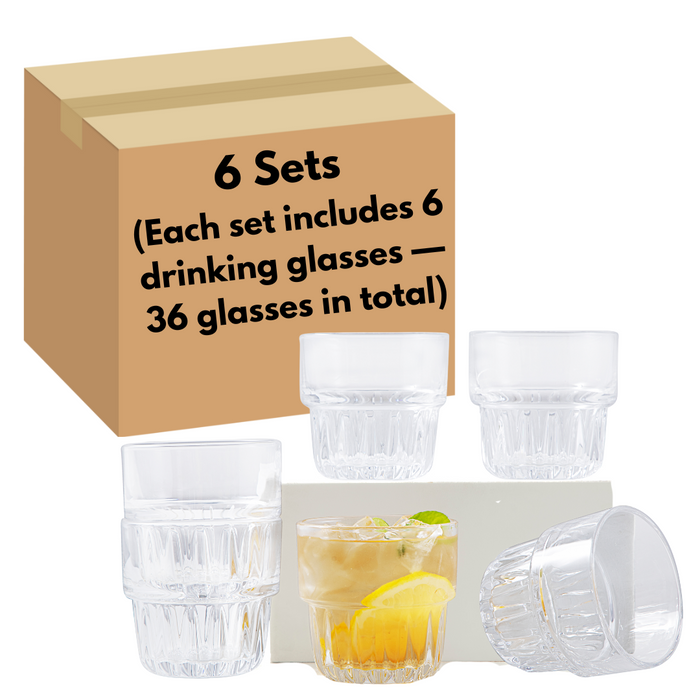 Gala Houseware Ribbed Glassware, Pack of 36, Drinking Glass Cups, Stackable Vintage Water Glasses, Glass Tumbler Perfect for Cocktail, Beer, Whiskey, iced Coffee and Water (8 oz, Transparency)