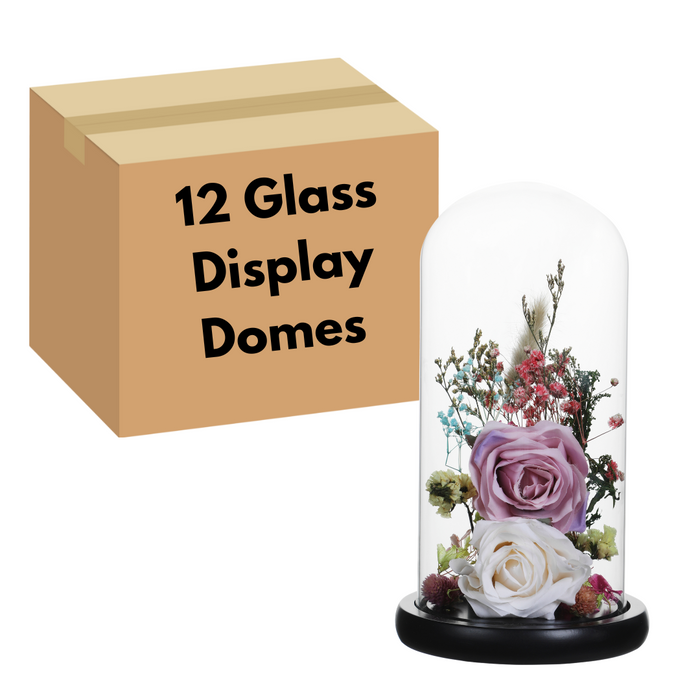 Gala Houseware Glass Display Dome Cloche, Pack of 12, Decorative Clear Bell Jar with Black MDF Base (4.7 x 10.4)