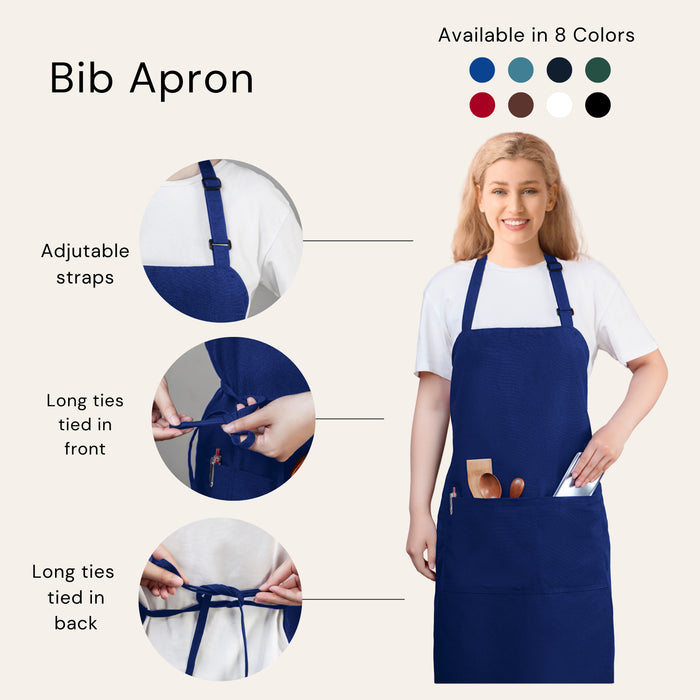 Gala Houseware Kitchen Bib Apron - Royal Blue, Chef Apron with Long Tie, for Adult Men and Women,