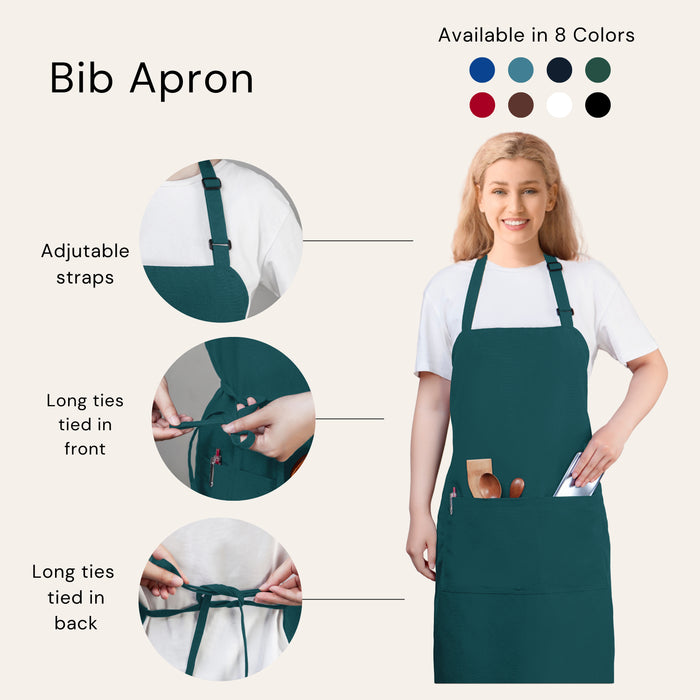 Gala Houseware Kitchen Bib Apron - Turquoise, Chef Apron with Long Tie, for Adult Men and Women