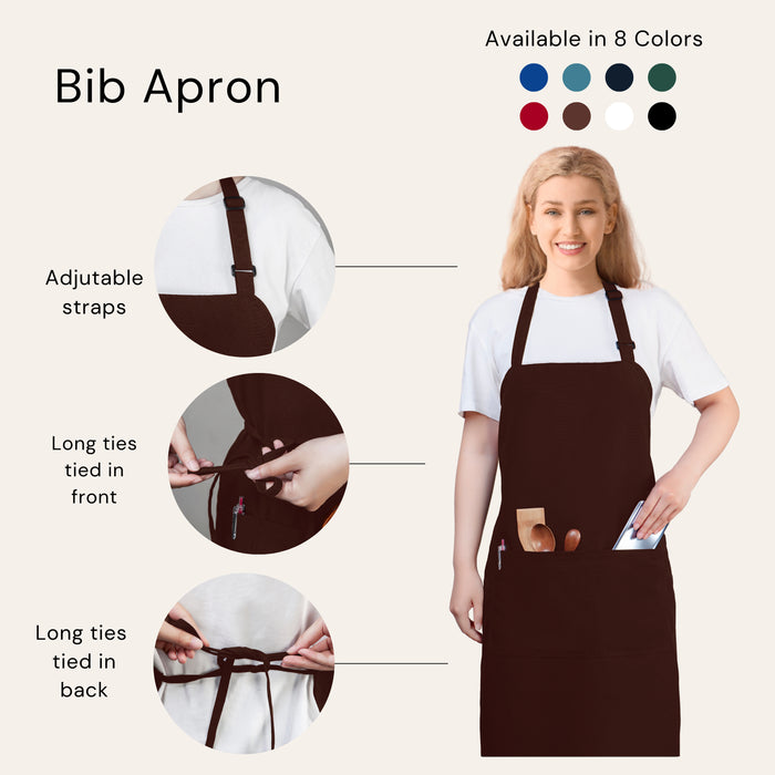 Gala Houseware Kitchen Bib Apron - Chocoloate, Chef Apron with Long Tie, for Adult Men and Women