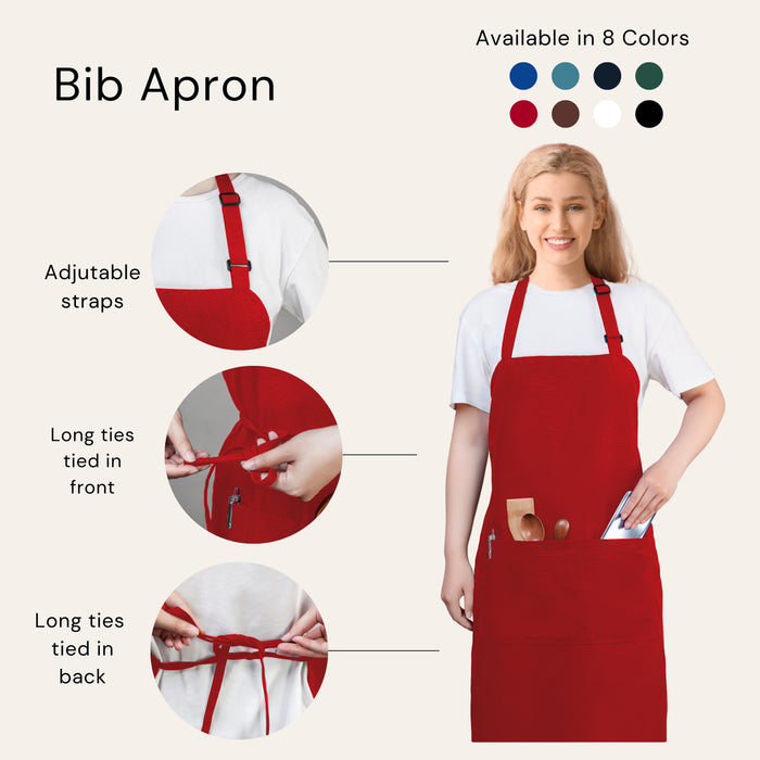 Gala Houseware Kitchen Bib Apron - Red, Chef Apron with Long Tie, for Adult Men and Women