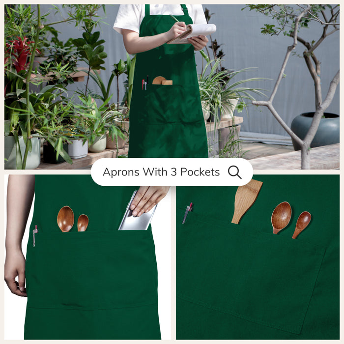 Gala Houseware Kitchen Bib Apron - Forest Green, Chef Apron with Long Tie, for Adult Men and Women,