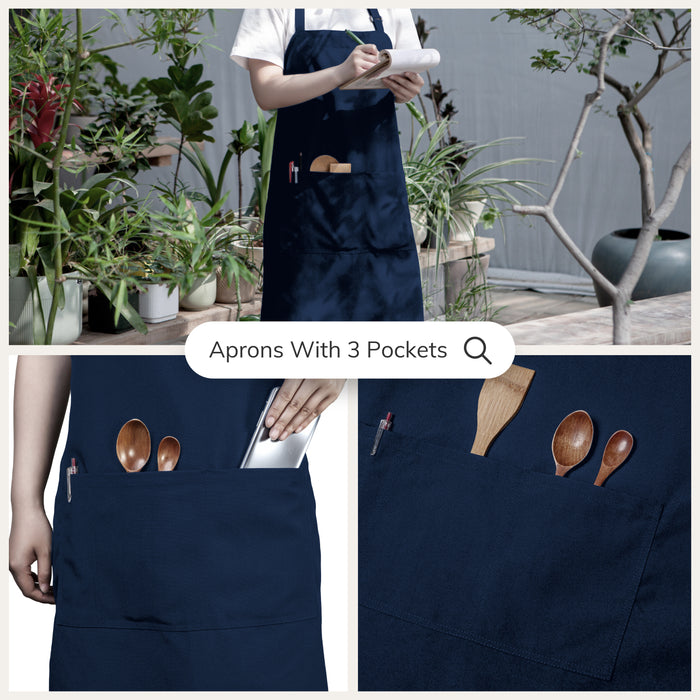 Gala Houseware Kitchen Bib Apron - Navy Blue, Chef Apron with Long Tie, for Adult Men and Women