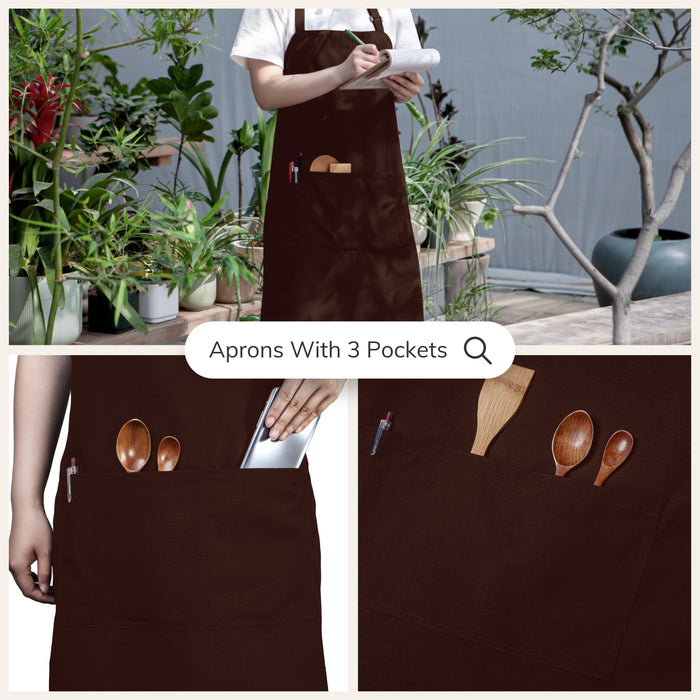 Gala Houseware Kitchen Bib Apron - Chocoloate, Chef Apron with Long Tie, for Adult Men and Women