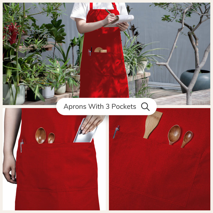 Gala Houseware Kitchen Bib Apron - Red, Chef Apron with Long Tie, for Adult Men and Women