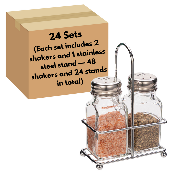 Gala Houseware Salt and Pepper Shaker Set, Pack of 24 sets, Salt Shaker Spice Dispenser with Stainless Steel Tray, Refillable Design, Ideal for Kitchen, Dining Table, Camping, and BBQs