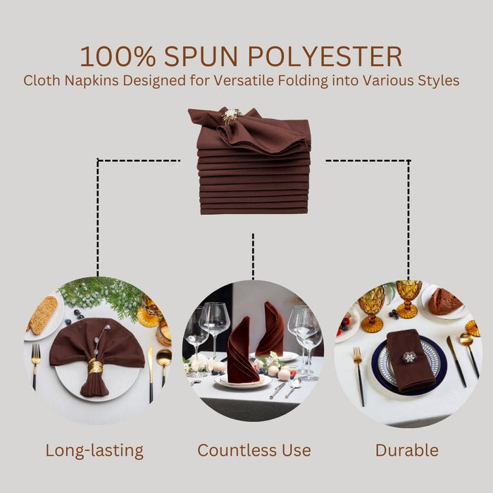 Gala Houseware Spun Polyester Dinner Napkins 18 x 18 inch - Chocolate 12 Pack Solid Washable Cloth Napkins - Ideal for Events, Wedding, Party, Commercial and Home Use.