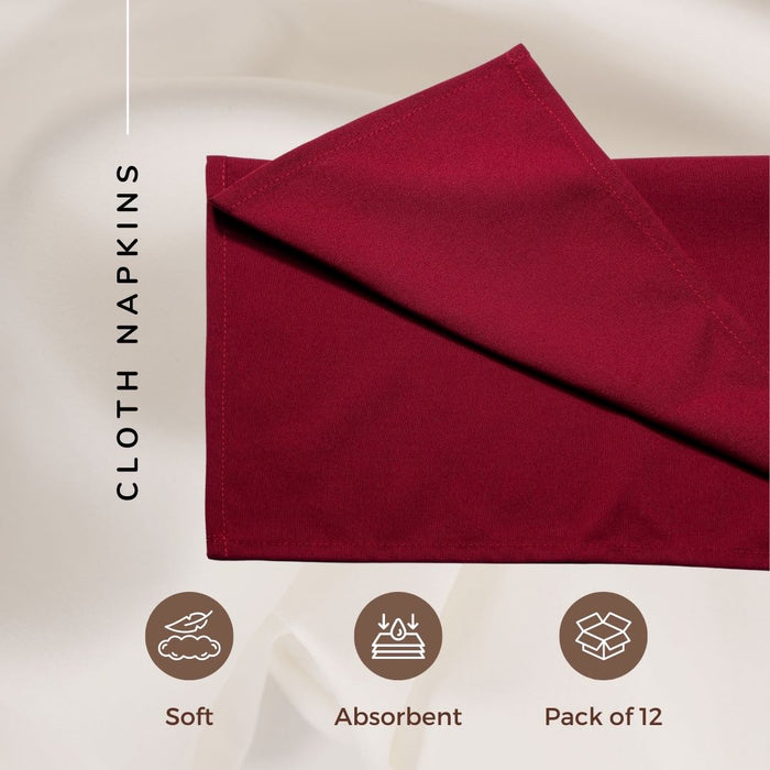 Gala Houseware Spun Polyester Dinner Napkins 18 x 18 inch - Burgundy 12 Pack Solid Washable Cloth Napkins - Ideal for Events, Wedding, Party, Commercial and Home Use.