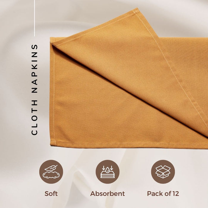 Gala Houseware Spun Polyester Dinner Napkins 18 x 18 inch - Bronze 12 Pack Solid Washable Cloth Napkins - Ideal for Events, Wedding, Party, Commercial and Home Use.