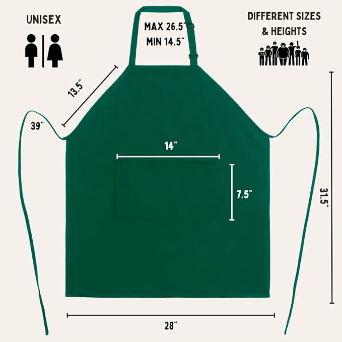 Gala Houseware Kitchen Bib Apron - Forest Green, Chef Apron with Long Tie, for Adult Men and Women,