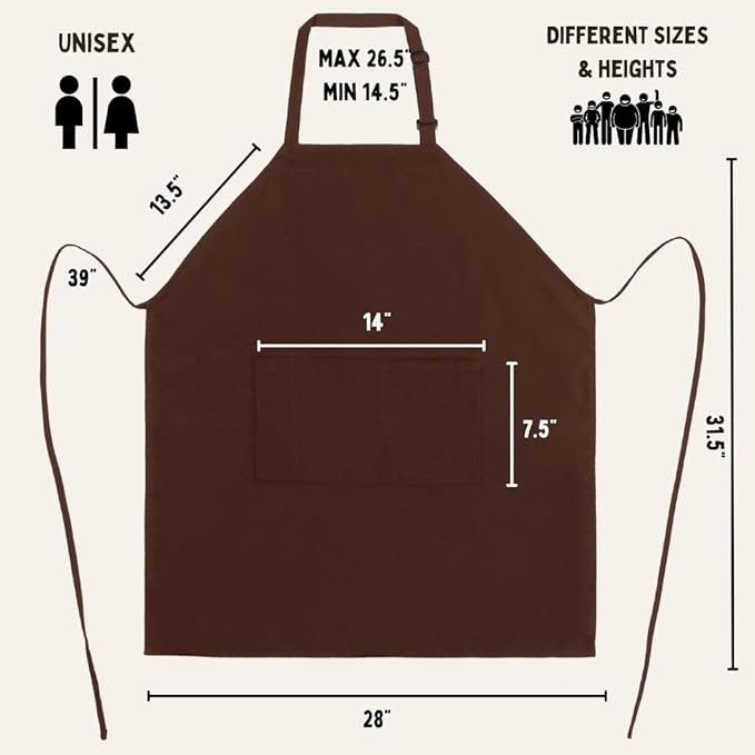 Gala Houseware Kitchen Bib Apron - Chocoloate, Chef Apron with Long Tie, for Adult Men and Women