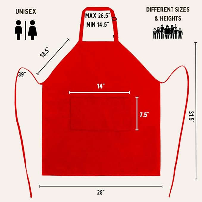 Gala Houseware Kitchen Bib Apron - Red, Chef Apron with Long Tie, for Adult Men and Women