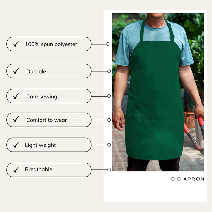 Gala Houseware Kitchen Bib Apron - Forest Green, Chef Apron with Long Tie, for Adult Men and Women,