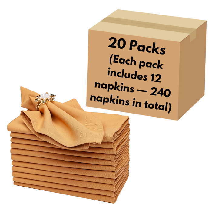 Gala Houseware Spun Polyester Dinner Napkins 18 x 18 inch - Bronze, Pack of 240, Solid Washable Cloth Napkins - Ideal for Events, Wedding, Party, Commercial and Home Use.