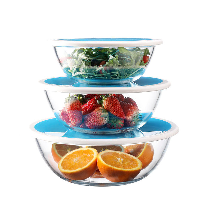 Gala Houseware 6-Piece Tempered Glass Mixing Bowl Set with Lids – Nesting Glass Bowls for Meal Prep, Food Storage, and Serving – Durable Glass Salad Bowls and Tempered Glass Bowls