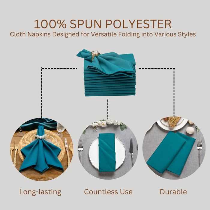 Gala Houseware Spun Polyester Dinner Napkins 18 x 18 inch - Turquoise 12 Pack Solid Washable Cloth Napkins - Ideal for Events, Wedding, Party, Commercial and Home Use.