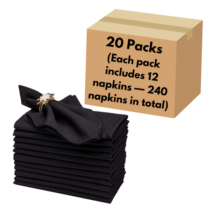 Gala Houseware Spun Polyester Dinner Napkins 18 x 18 inch - Black, Pack of 240, Solid Washable Cloth Napkins - Ideal for Events, Wedding, Party, Commercial and Home Use.