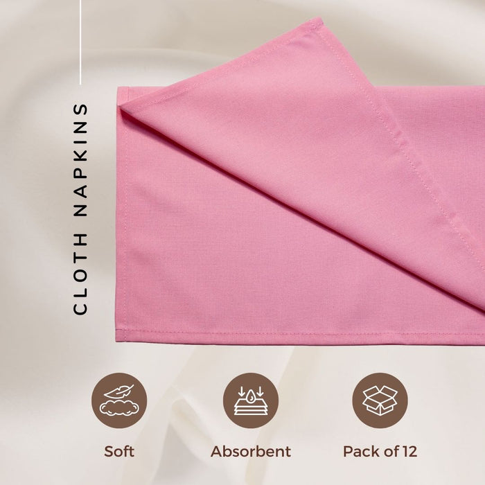 Gala Houseware Spun Polyester Dinner Napkins 18 x 18 inch - Pink 12 Pack Solid Washable Cloth Napkins - Ideal for Events, Wedding, Party, Commercial and Home Use.