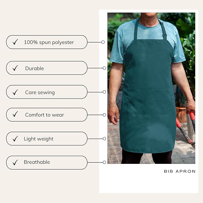 Gala Houseware Kitchen Bib Apron - Turquoise, Chef Apron with Long Tie, for Adult Men and Women