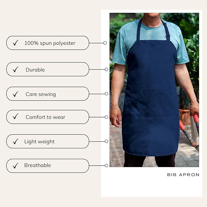 Gala Houseware Kitchen Bib Apron - Navy Blue, Chef Apron with Long Tie, for Adult Men and Women