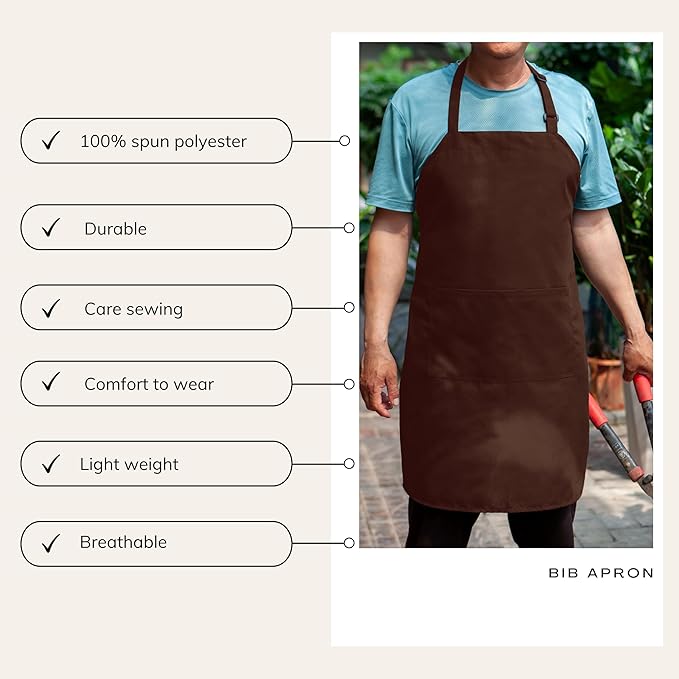 Gala Houseware Kitchen Bib Apron - Chocoloate, Chef Apron with Long Tie, for Adult Men and Women