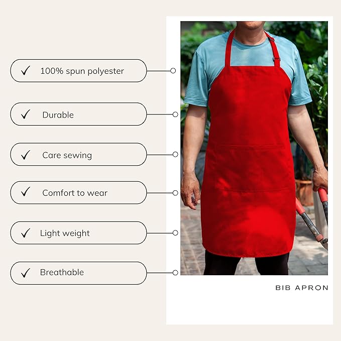 Gala Houseware Kitchen Bib Apron - Red, Chef Apron with Long Tie, for Adult Men and Women