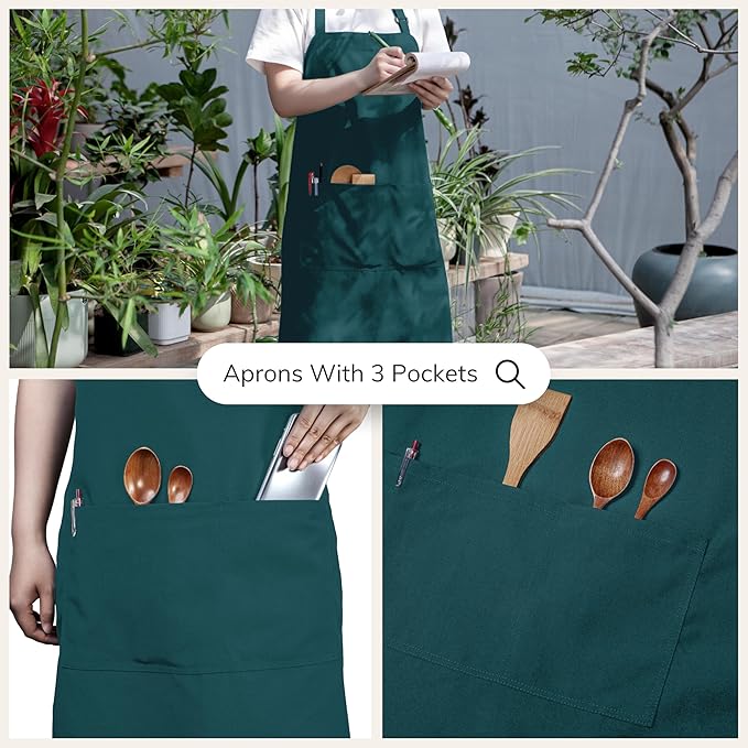 Gala Houseware Kitchen Bib Apron - Turquoise, Chef Apron with Long Tie, for Adult Men and Women