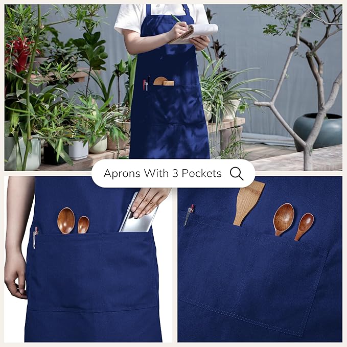 Gala Houseware Kitchen Bib Apron - Royal Blue, Chef Apron with Long Tie, for Adult Men and Women,