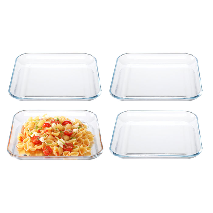 Gala Houseware 4-Piece Tempered Glass Square Dinner Plates, 10-Inch Clear Glass Serving Platters, Durable Serving Dishes and Salad Plates, Oven, Microwave, and Dishwasher Safe