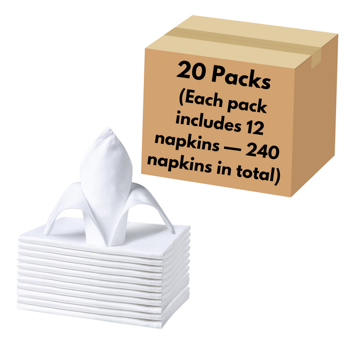 Gala Houseware 100% White Cotton Cloth Napkins – 240-Pack Bulk Case, 20” x 20” Square Linen Dinner Napkins for Weddings, Events, Restaurants & Catering