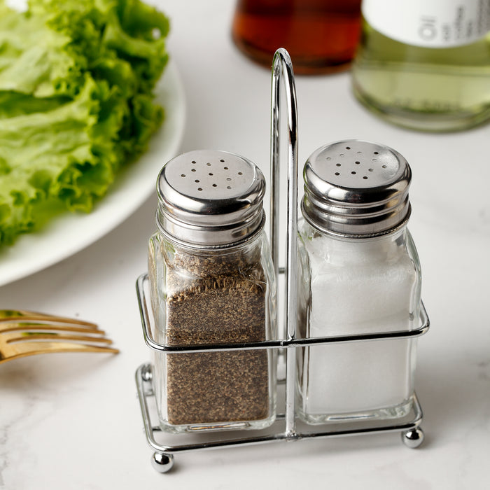 Gala Houseware 2 Pack Salt and Pepper Shaker Set, Salt Shaker Spice Dispenser with Stainless Steel Tray, Refillable Design, Ideal for Kitchen, Dining Table, Camping, and BBQs