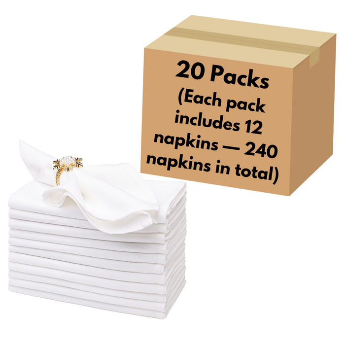 Gala Houseware Spun Polyester Dinner Napkins 18 x 18 inch - White, Pack of 240, Solid Washable Cloth Napkins - Ideal for Events, Wedding, Party, Commercial and Home Use.