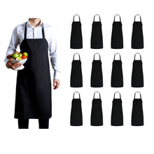 Load image into Gallery viewer, Black Kitchen Bib Aprons (30&quot; x 34&quot;), 12 Pack Professional Spun Polyester
