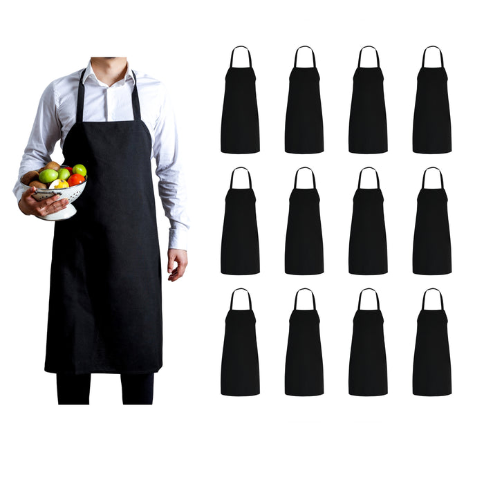 Black Kitchen Bib Aprons (30" x 34"), 12 Pack Professional Spun Polyester