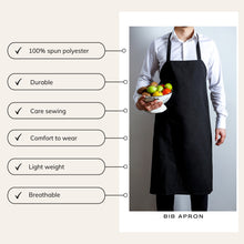 Load image into Gallery viewer, Black Kitchen Bib Aprons (30&quot; x 34&quot;), 12 Pack Professional Spun Polyester
