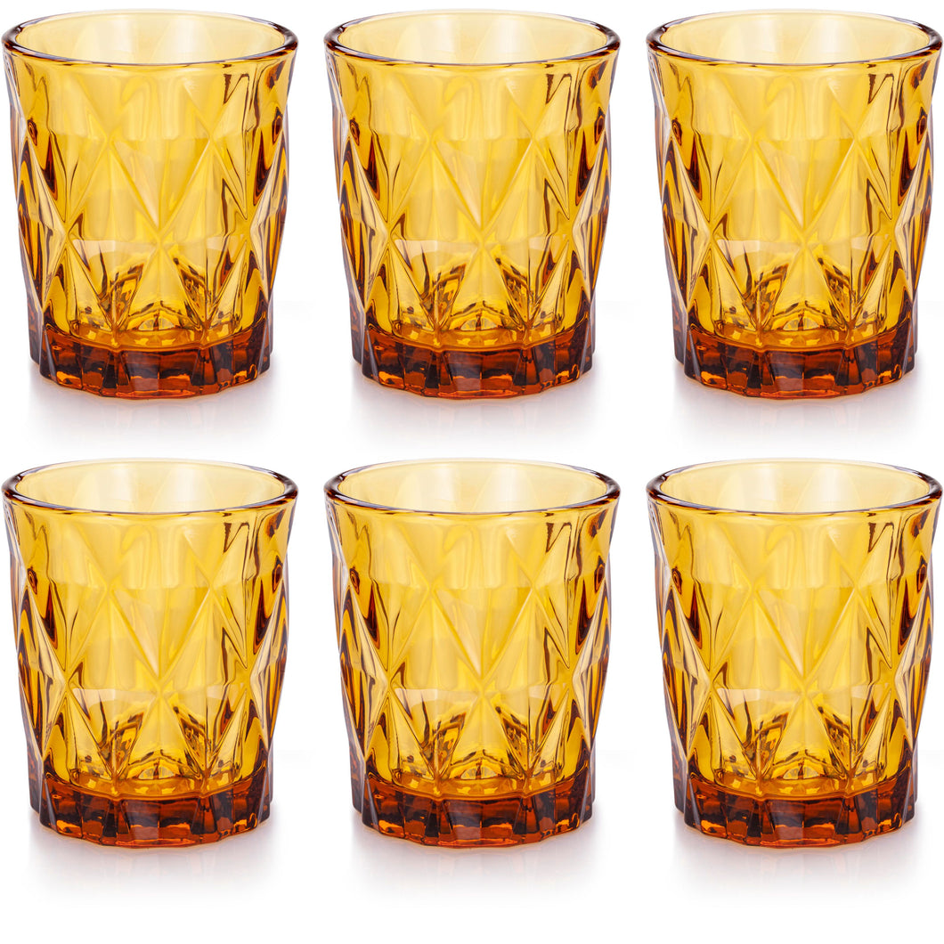 Gala Houseware Diamond Etched Glass Tumblers, Set of 6 with 9oz Volume,Amber, Lead Free and Dishwasher Safe, Perfect for Everyday Use, Dinner Parties, and Décor