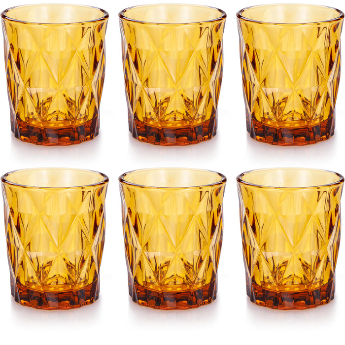 Gala Houseware Diamond Etched Glass Tumblers, Set of 6 with 9oz Volume,Amber, Lead Free and Dishwasher Safe, Perfect for Everyday Use, Dinner Parties, and Décor