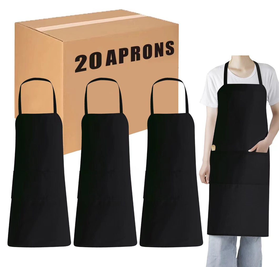 Gala Houseware Kitchen Chef Bib Apron, 20 Aprons, 34 inches x 30 inches black aprons with pockets,