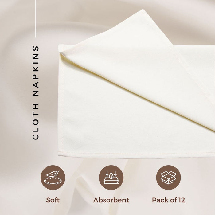 Gala Houseware Spun Polyester Dinner Napkins 18 x 18 inch - Ivory 12 Pack Solid Washable Cloth Napkins - Ideal for Events, Wedding, Party, Commercial and Home Use.