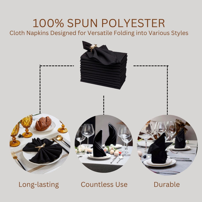 Gala Houseware Spun Polyester Dinner Napkins 18 x 18 inch - Black, Pack of 240, Solid Washable Cloth Napkins - Ideal for Events, Wedding, Party, Commercial and Home Use.