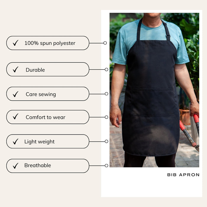 Gala Houseware Kitchen Bib Apron - Black, Chef Apron with Long Tie, for Adult Men and Women,