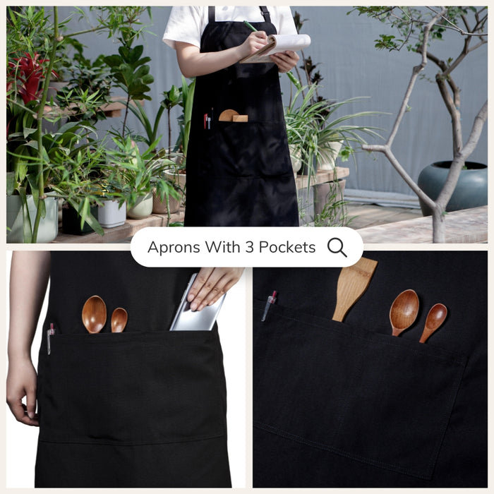 Gala Houseware Kitchen Bib Apron - Black, Chef Apron with Long Tie, for Adult Men and Women,