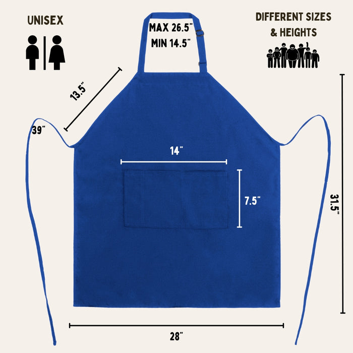 Gala Houseware Kitchen Bib Apron - Royal Blue, Chef Apron with Long Tie, for Adult Men and Women,