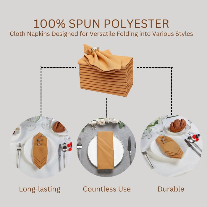 Gala Houseware Spun Polyester Dinner Napkins 18 x 18 inch - Bronze 12 Pack Solid Washable Cloth Napkins - Ideal for Events, Wedding, Party, Commercial and Home Use.