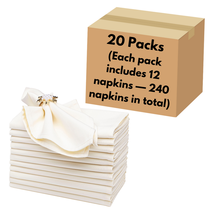 Gala Houseware Spun Polyester Dinner Napkins 18 x 18 inch - Ivory, Pack of 240, Solid Washable Cloth Napkins - Ideal for Events, Wedding, Party, Commercial and Home Use.