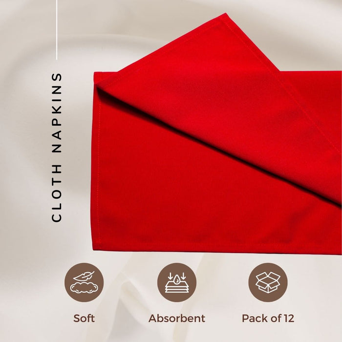 Gala Houseware Spun Polyester Dinner Napkins 18 x 18 inch - Red 12 Pack Solid Washable Cloth Napkins - Ideal for Events, Wedding, Party, Commercial and Home Use.